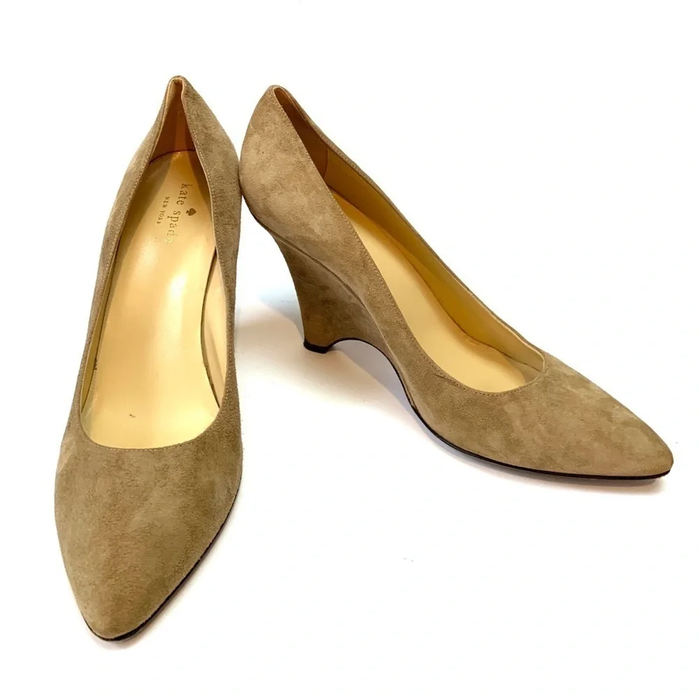 Kate Spade | Tan suede pointed toe wedge heels